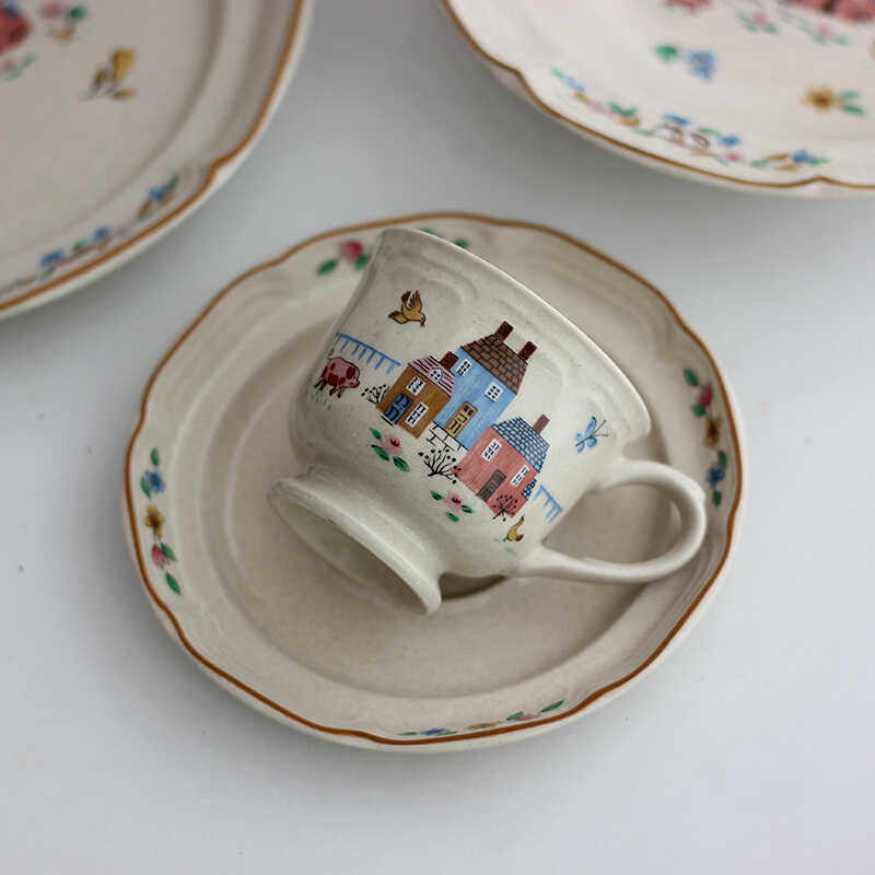 日本YAMAKA房子咖啡杯碟餐盘深盘