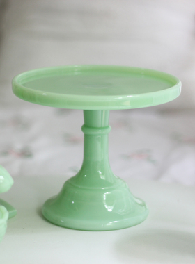 Retro美国Mosser玉色奶玻璃蛋糕盘蛋糕架甜品架点心盘直径16CM