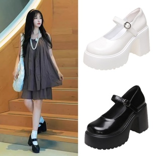 双轨姜暮虞书欣同款粗跟高跟鞋百搭小皮鞋子女一字带法式玛丽珍鞋