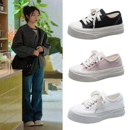 滤镜苏橙橙李兰迪同款鞋厚底帆布鞋2025增高小白鞋平底女运动板鞋