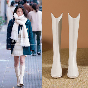 骄阳似我聂曦光赵今麦同款 方头粗跟V口长筒靴拉链高筒马丁靴子 鞋