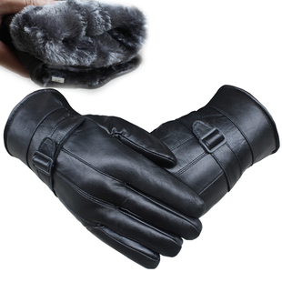 真皮拼接羊皮手套男冬季骑车加绒加厚韩版防寒保暖手套能抵御严寒