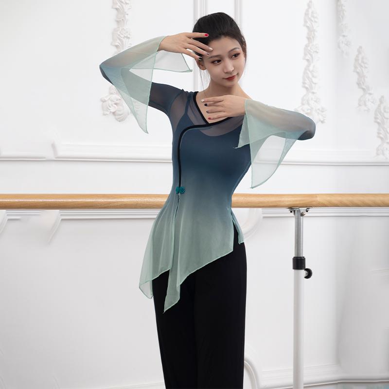 古典舞身韵纱衣春夏长袖练功服现代舞表演服学生艺考舞蹈服套装女