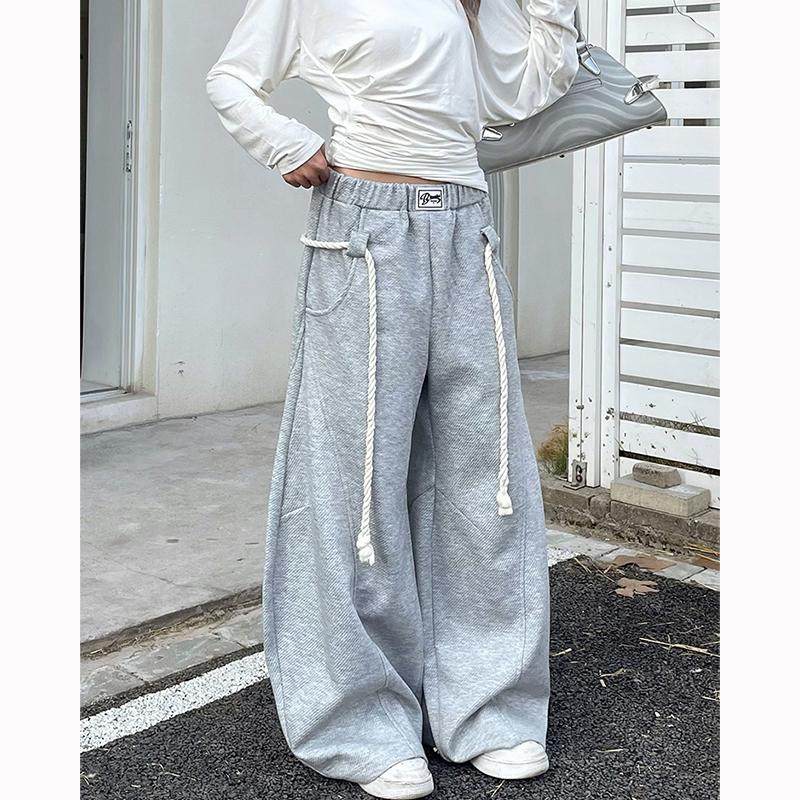 美式复古运动裤灰色阔腿宽松休闲