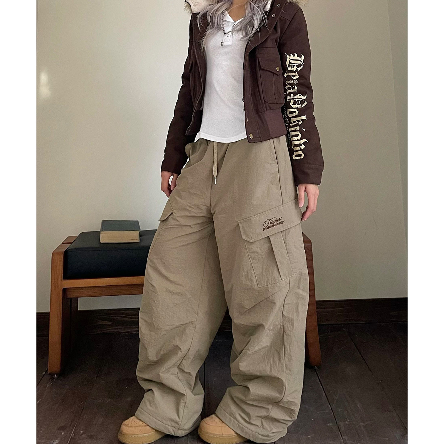 美式复古摇粒绒多口袋休闲裤