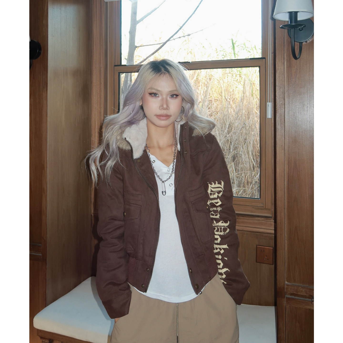 大毛领连帽百搭棉服女秋冬