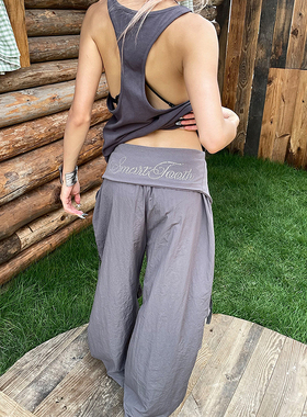 YAMMYUKI美式后腰烫钻设计感爵士叠穿直筒宽松弯刀阔腿宽松伞兵裤