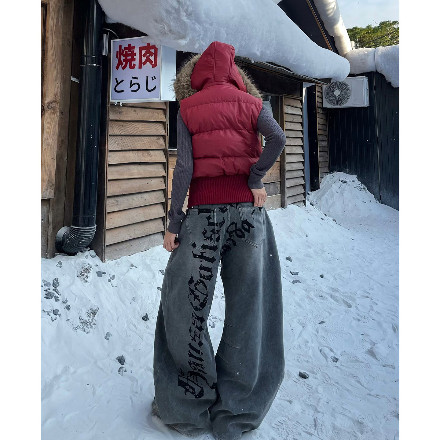 YAMMYUKI街头美式做旧字母印花宽松牛仔裤男女加绒加厚阔腿长裤,女装/女士精品,牛仔裤,淘宝优惠券,粉丝福利购,淘宝优惠卷