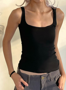 YAMMYUKI美式辣妹无袖吊带背心纯色百搭宽肩外穿修身显瘦上衣女