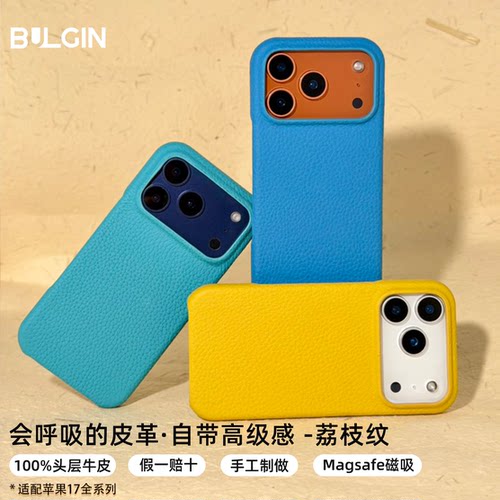 苹果17进口荔枝纹甄选真皮手机壳