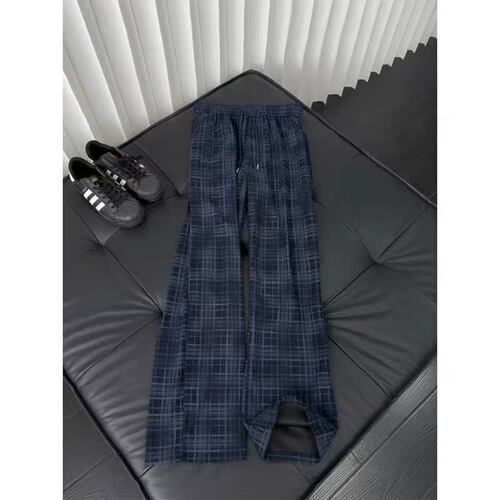 藏青色格子裤男款秋季慵懒松弛感
