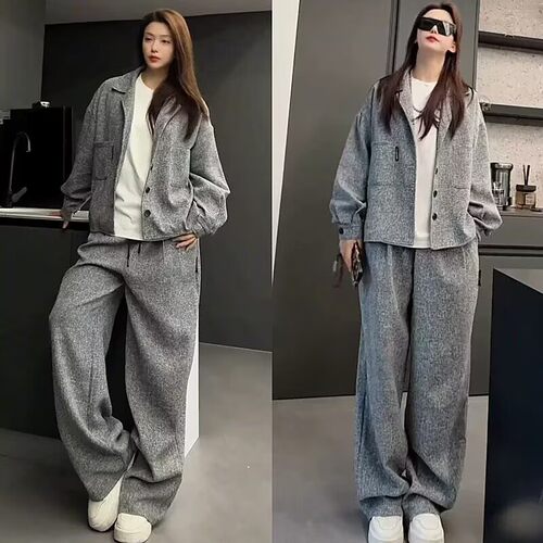 秋美式潮牌老钱风时尚休闲套装男
