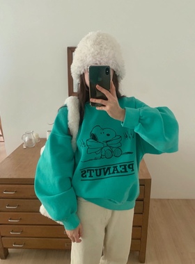 直邮 首尔印象韩代 25fw rami.j 绿色可爱卡通休闲宽松卫衣女秋冬