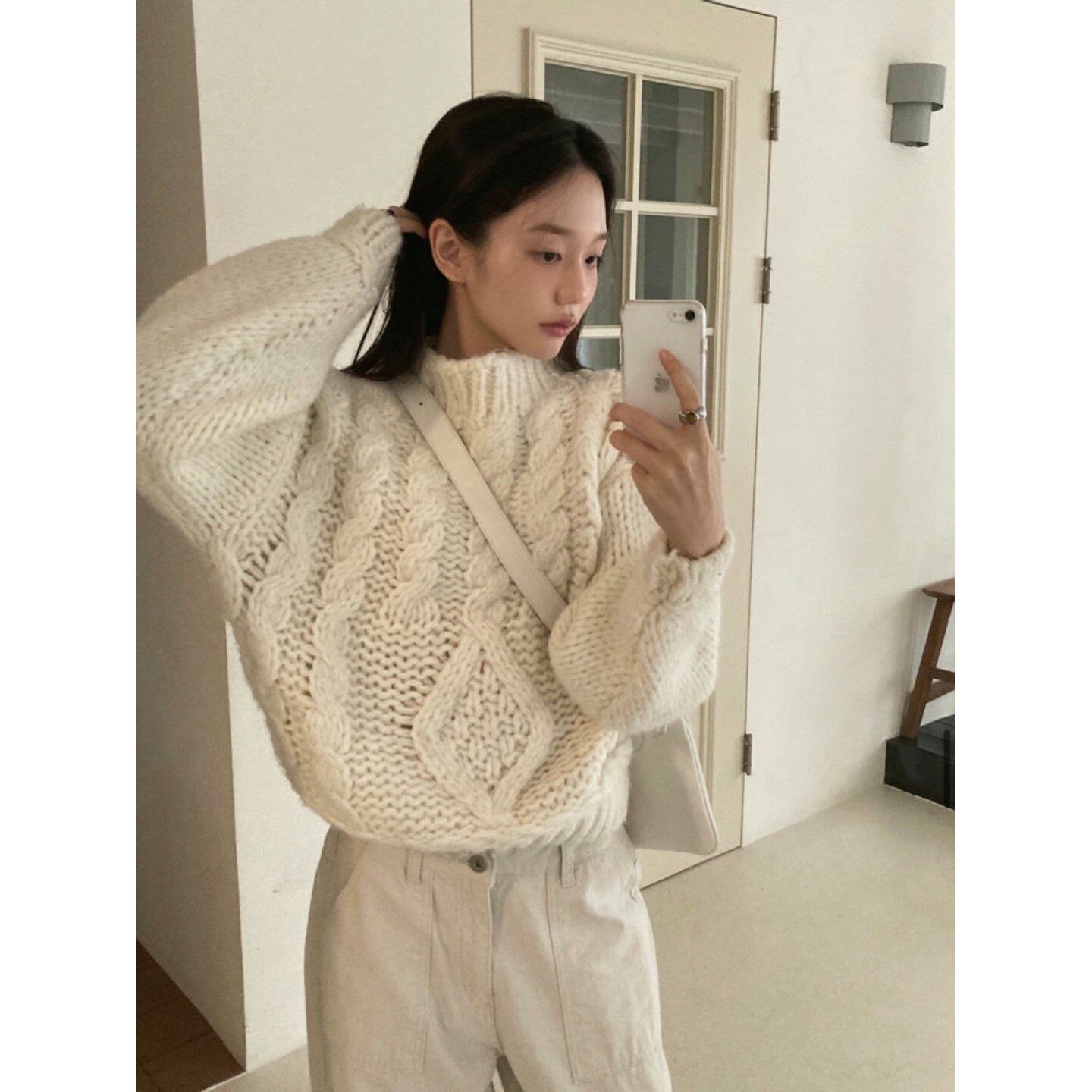 直邮 东大门代购 温柔软糯麻花纹编织羊毛套头针织衫女秋冬新款