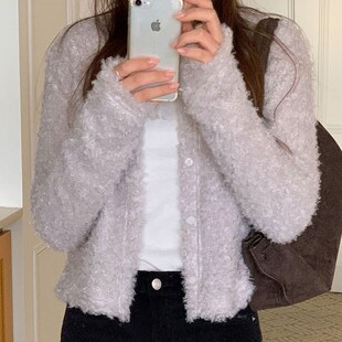 软糯舒适圆领单排扣针织开衫 东大门代购 女秋冬新款 包邮