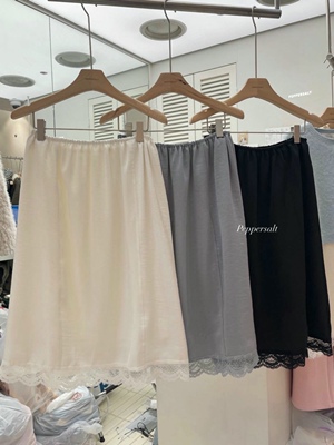 直邮 首尔印象韩代 25fw peppersalt松紧腰蕾丝钩花半身裙秋冬新