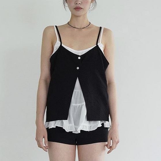 包邮 首尔印象韩代25夏季新款 beginning少女风假两件吊带女