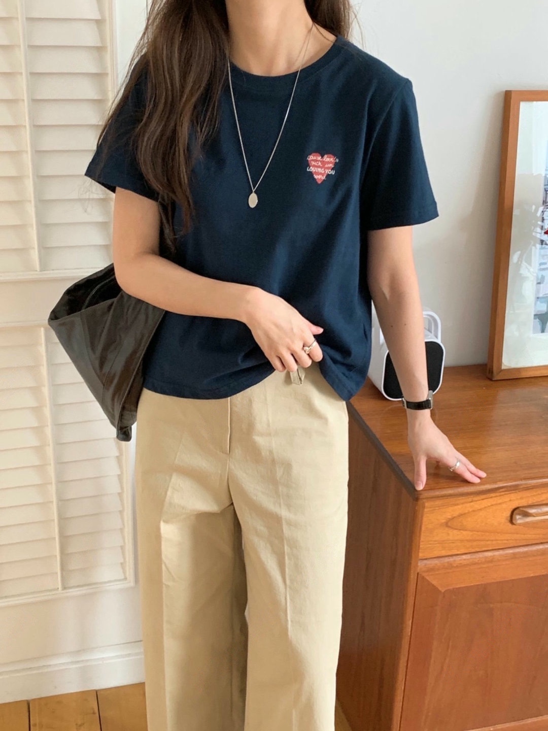 直邮 VOLANT 25fw 少女感爱心图案纯棉圆领宽松短袖T恤女秋季新款