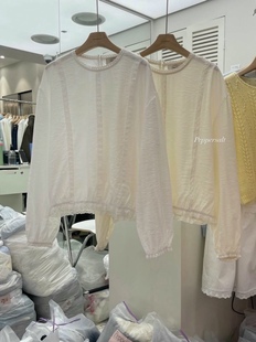 直邮 首尔印象韩代 25fw peppersalt温柔镂空提花圆领套头衬衫女