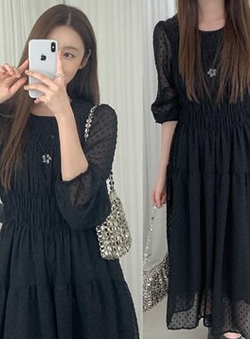直邮 首尔印象韩代 26ss 甜美少女风立体点点收腰长袖连衣裙