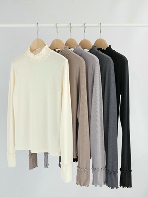 直邮 东大门代购 ZEST温柔木耳边弹力打底磨毛长袖T恤女秋冬新款