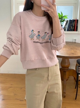 直邮 VOLANT 25fw 少女风减龄可爱卡通小鸭短款套头卫衣秋季新款