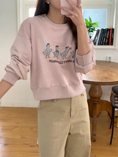 直邮 VOLANT 25fw 少女风减龄可爱卡通小鸭短款套头卫衣秋季新款