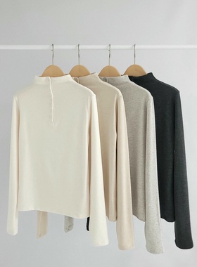 直邮 东大门代购 ZEST纽扣小领口纯色弹力打底长袖T恤女秋冬新款