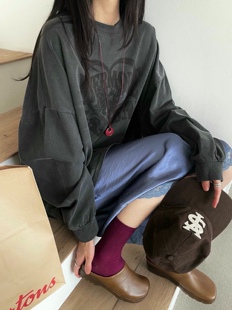 onthemood 男女同款 宽松落肩OVERSIZE藏肉松弛感慵懒风长袖T恤