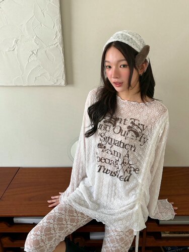 GISELE 首尔印象韩代 26ss 复古风蕾丝提花字母侧抽绳褶皱上衣女