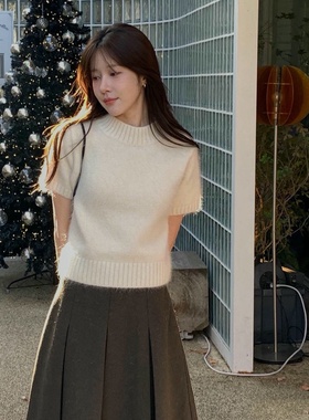 直邮 首尔印象韩代 25fw Miel博主同款软乎乎温柔短袖针织衫女