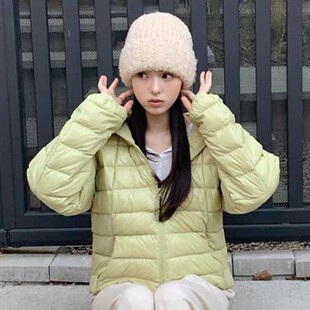 韩国东大门代购奶绿色轻便棉服女连帽 韩系宽松小个子秋冬外套