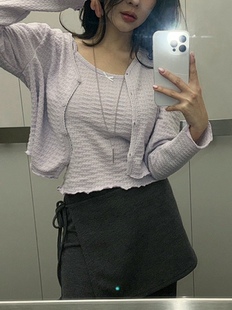 trimming 26SS 东大门代购 温柔减龄蝴蝶结吊带+小开衫两件套女