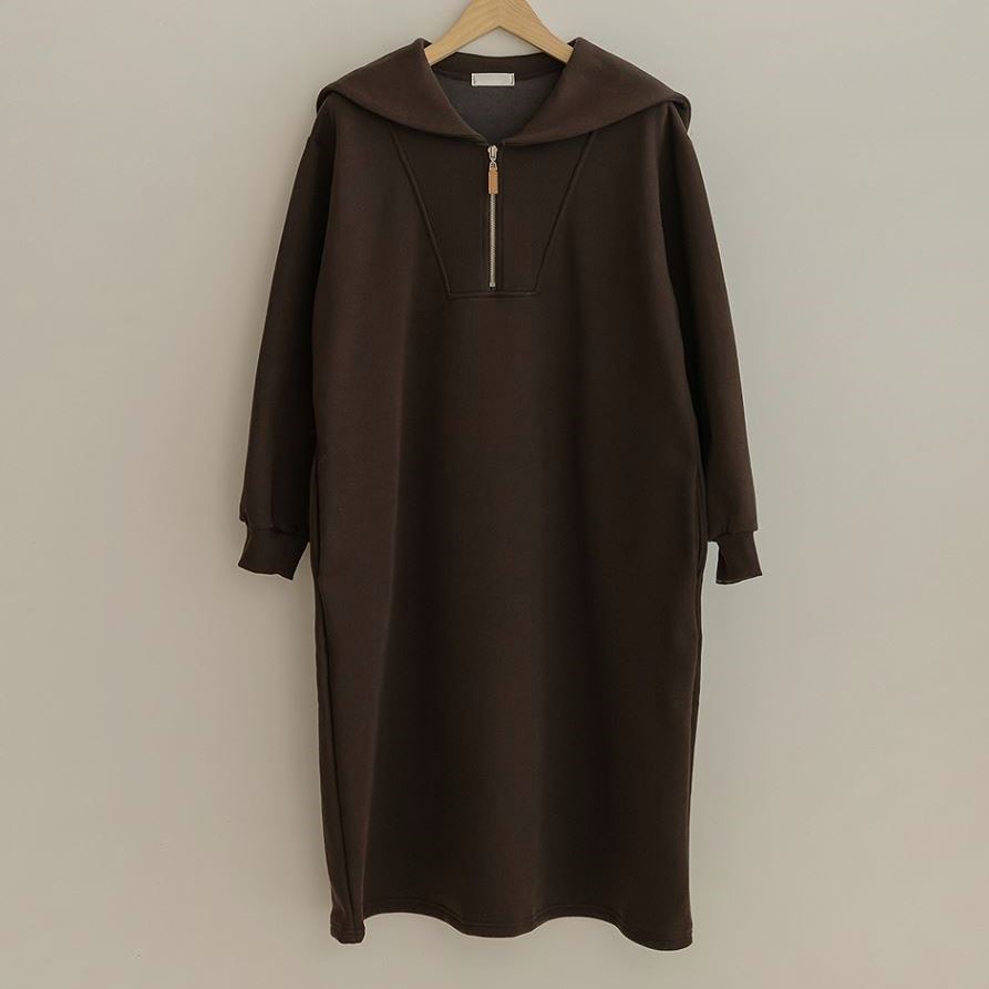 包邮 东大门代购 韩系休闲百搭拉链披肩领加绒卫衣连衣裙秋冬新款