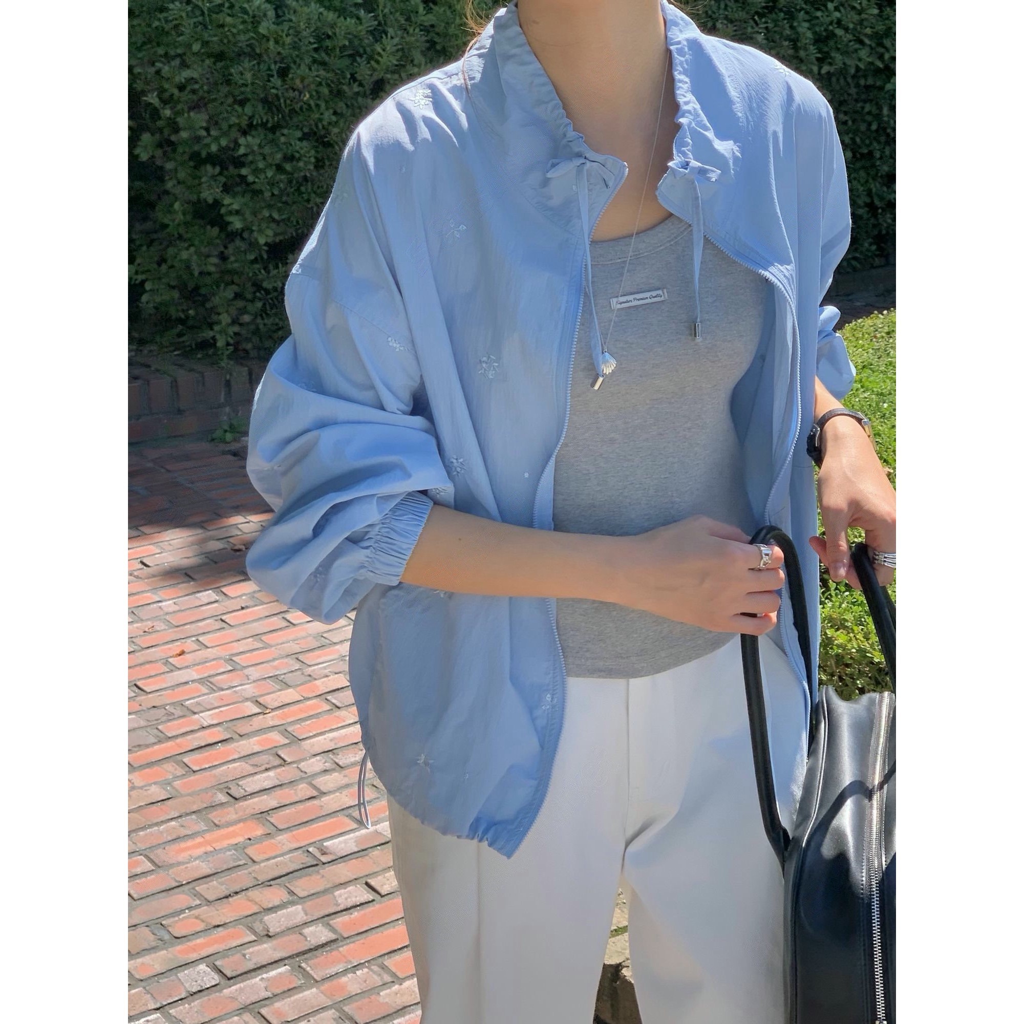 直邮 首尔印象韩代 25fw signature刺绣花朵拉链夹克外套女秋装