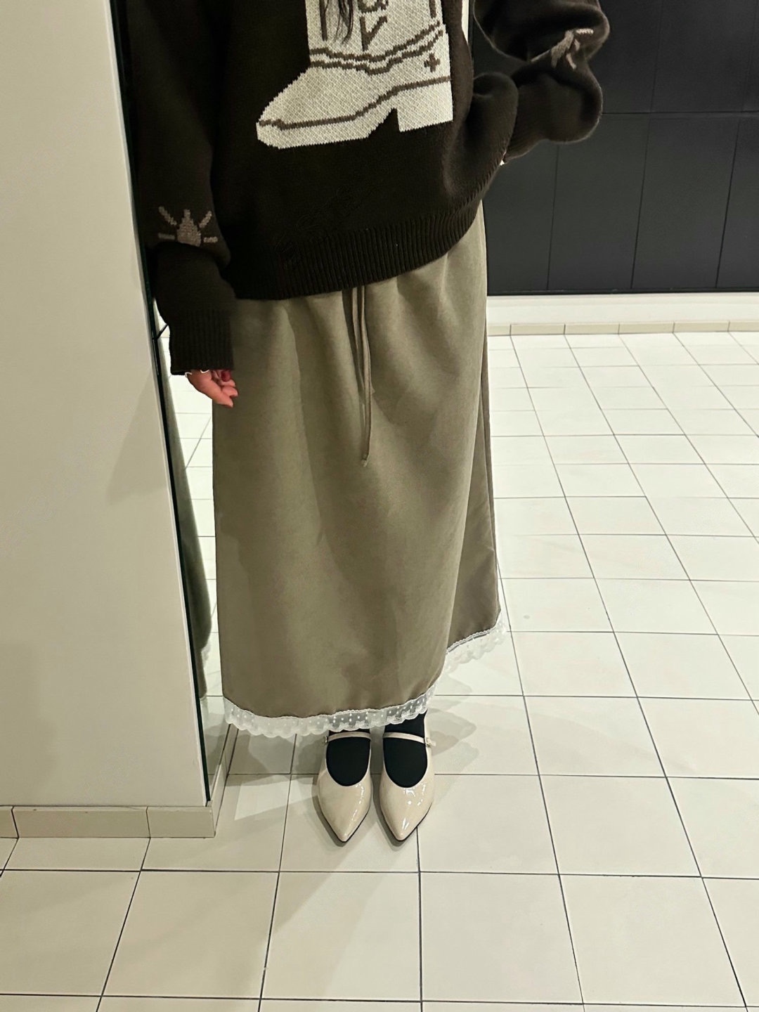 直邮 首尔印象韩代 25fw appear 复古蕾丝提花边拼接直筒半身长裙