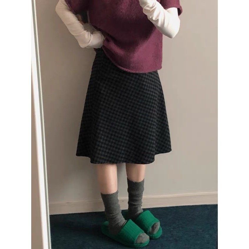 直邮 25fw 首尔印象韩代 复古高腰格子毛呢半身裙秋冬新款,女装/女士精品,半身裙,淘宝优惠券,粉丝福利购,淘宝优惠卷