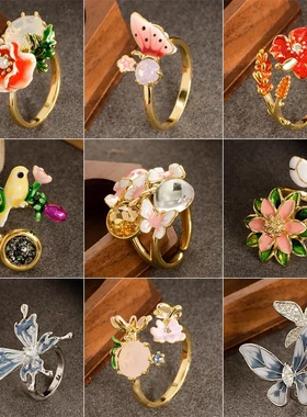 法式优雅滴油花朵锆石开口戒指女轻奢时尚高级感胖手可调节食指戒