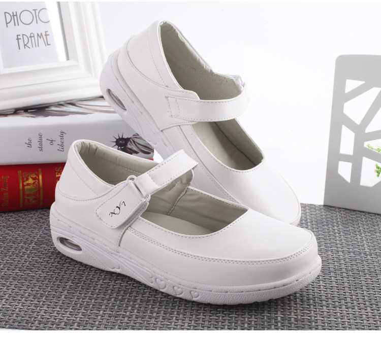 NYI白色春秋气垫护士鞋头层牛皮软底防滑透气单鞋慕伊莱工作女鞋