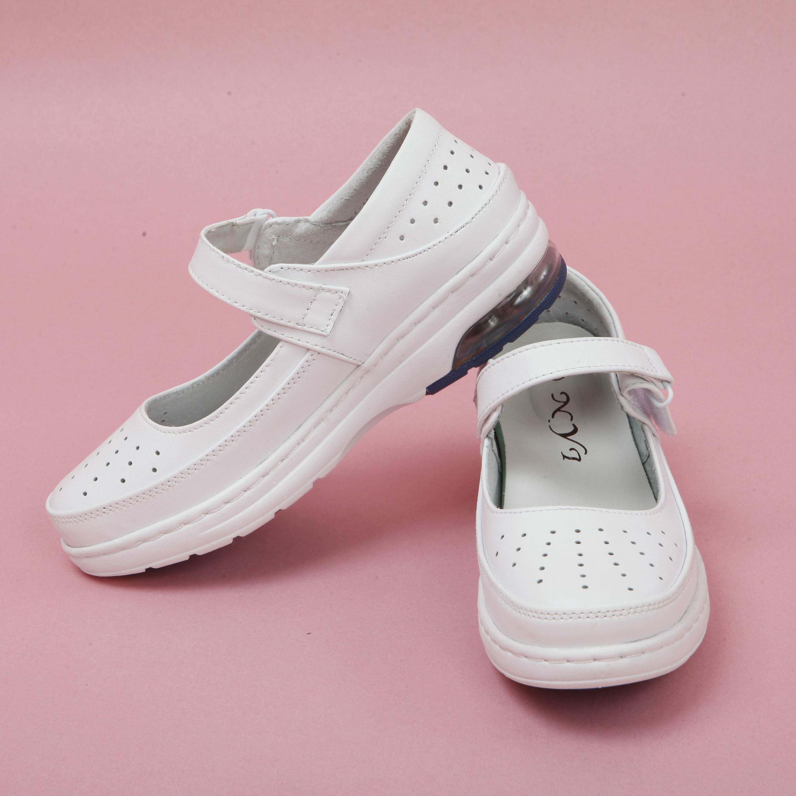 台湾NYI白色夏季气垫护士鞋头层牛皮软底防滑透气医院工作鞋