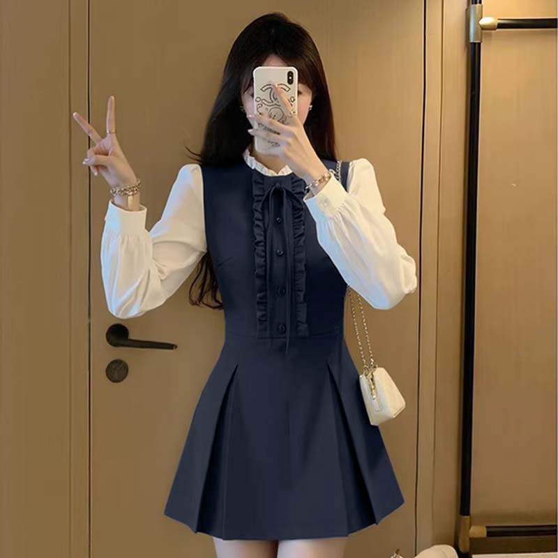 【有里布】秋冬韩系小香风假两件连衣裙女新款绝美短裙TX0379