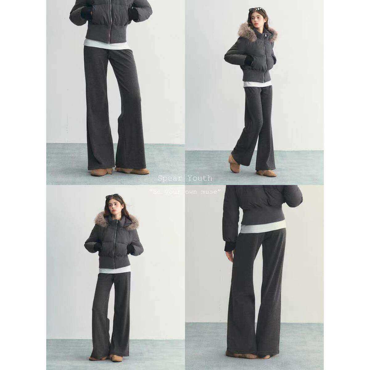 实价有货韩系千金风毛领设计感披肩外套巨好看的宽松慵懒休闲裤