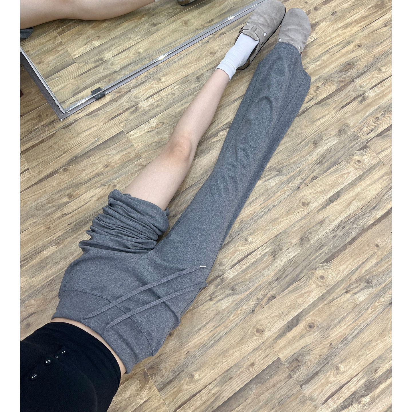 莫代尔微喇运动裤女夏季薄款垂感瑜伽卫裤大码胖mm灰色翻腰喇叭裤