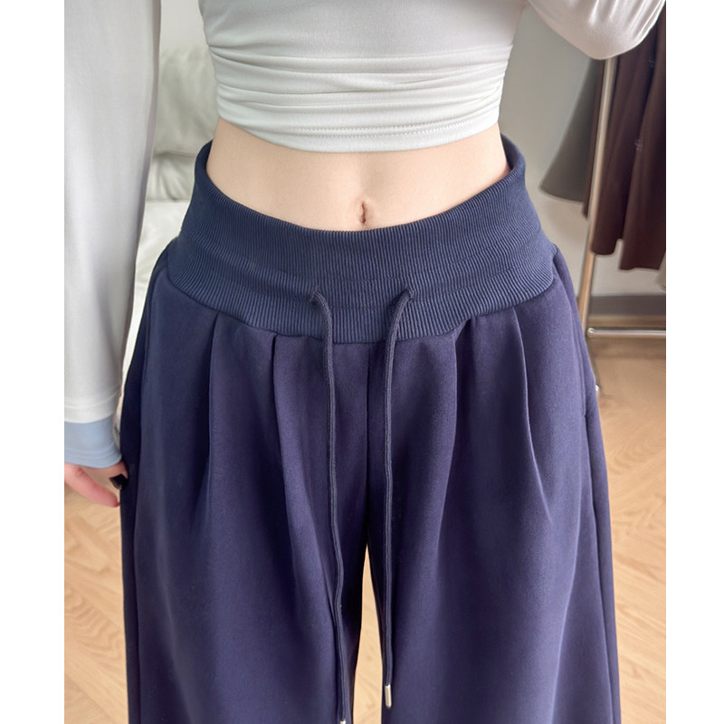 藏青低腰休闲运动裤女春夏季2026新款小个子宽松直筒美式阔腿卫裤