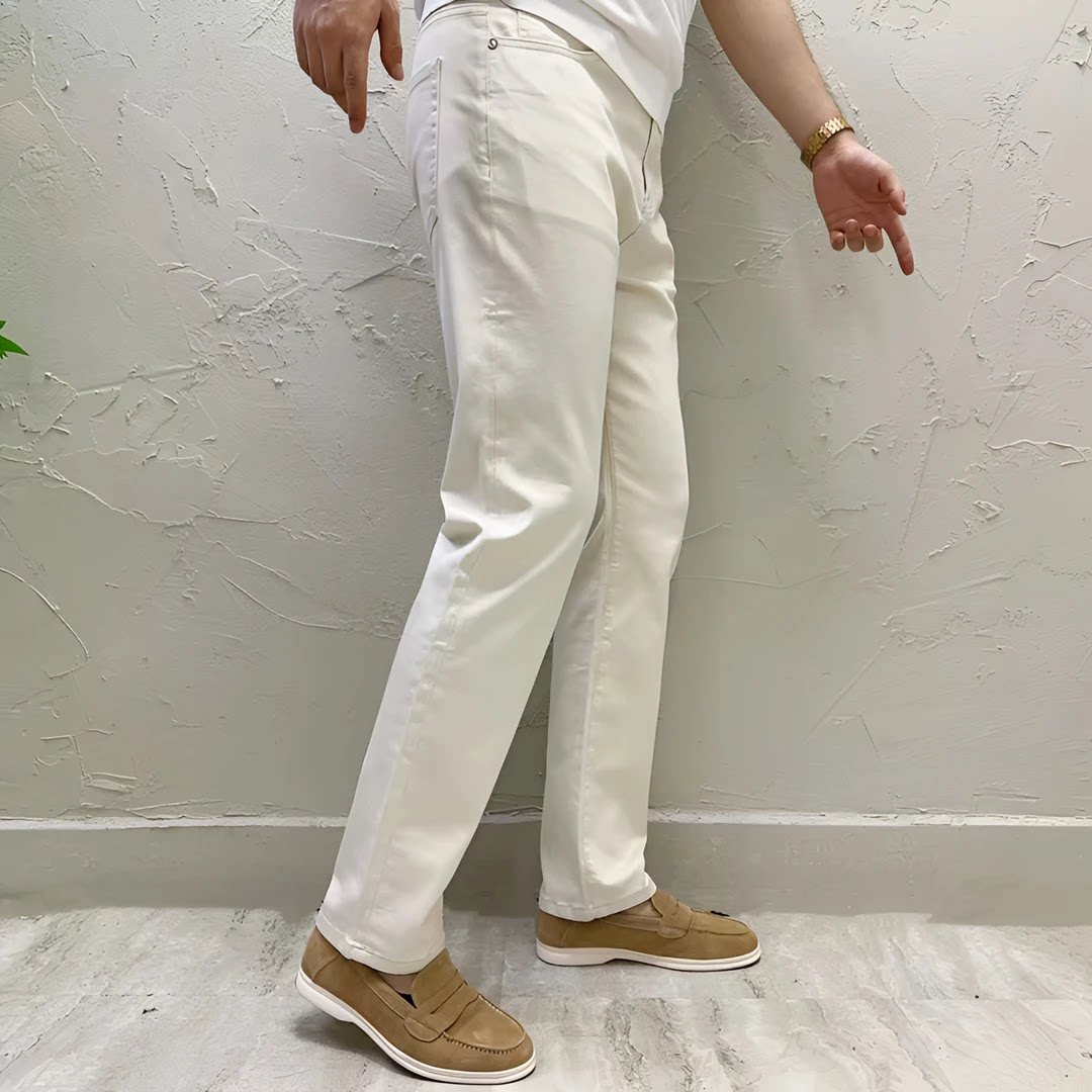 新款男士韩版修身白色直筒休闲裤男高级感弹力修身九分锥形小西裤