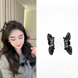 微莲黑色精灵2025新款刘海夹侧边夹抓夹蝴蝶结大钻韩系优雅发饰