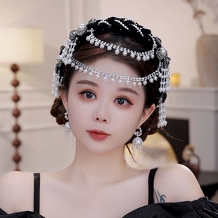 一帘幽梦宽边发箍手工编织民族风发饰花朵可拆卸流苏珠珠法式头饰