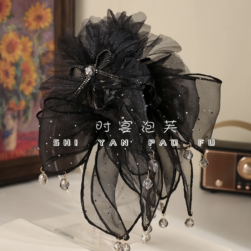 【花瓣泡泡】抓夹高定网纱蝴蝶结裙摆满天星百搭显发量精致鲨鱼夹