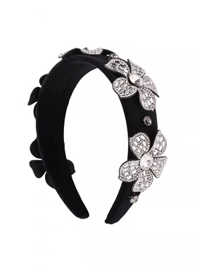 花在花坞里 轻奢重工高级定制爆闪花朵天鹅绒轻奢宽版遮白发发箍