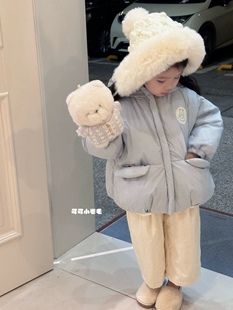 opao羽绒服连帽双面可穿baby蓝小熊奶蓝拉链男童女童百搭50绒